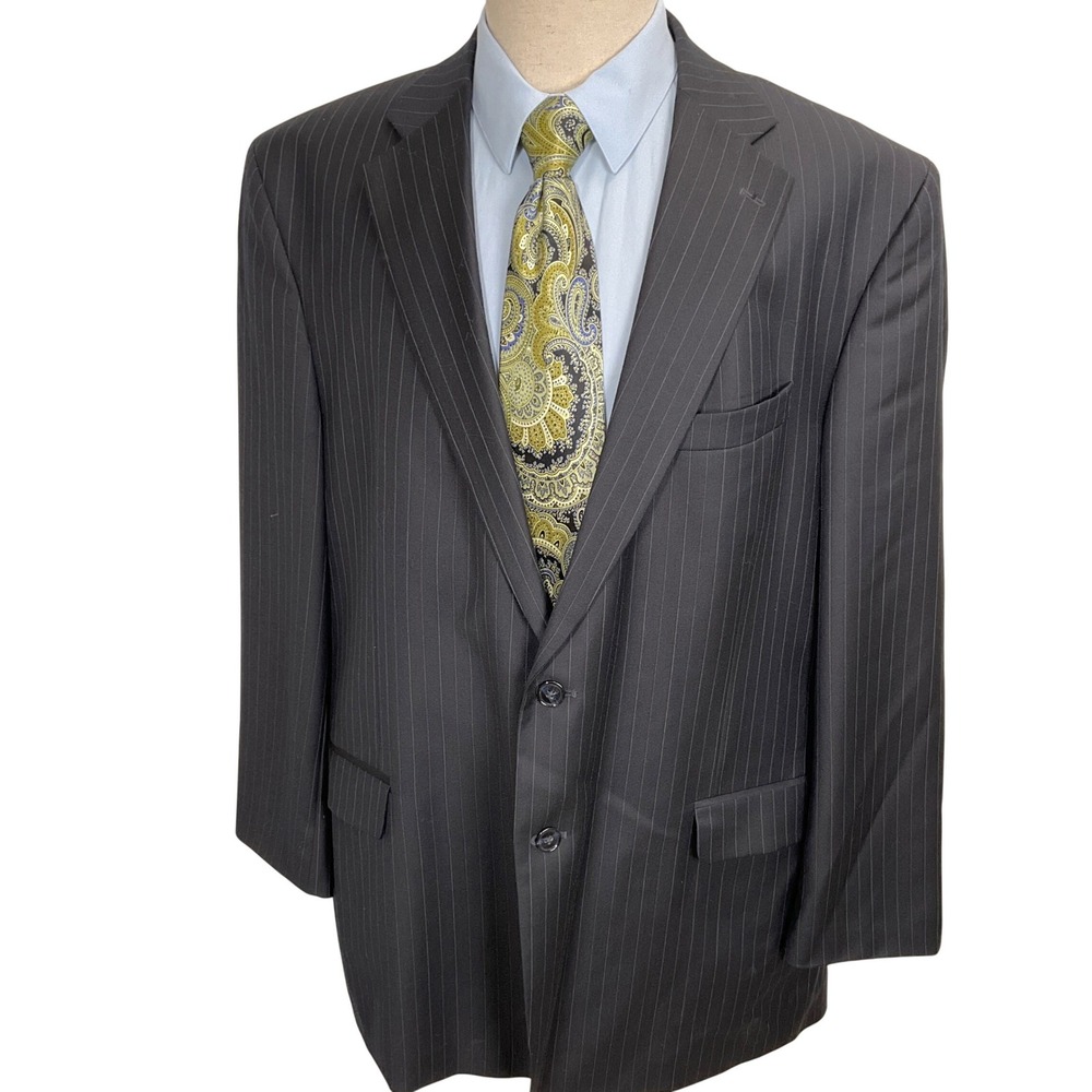 Stafford Essentials Blazer Mens‎ 48L Black Blue Pinstripe Classic Sport Jacket